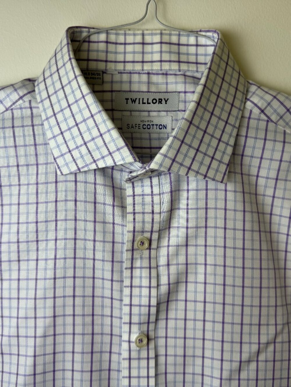 Twillory Dress Shirt Men’s 16.5 34/35 Tailored Fit Purple Blue Check